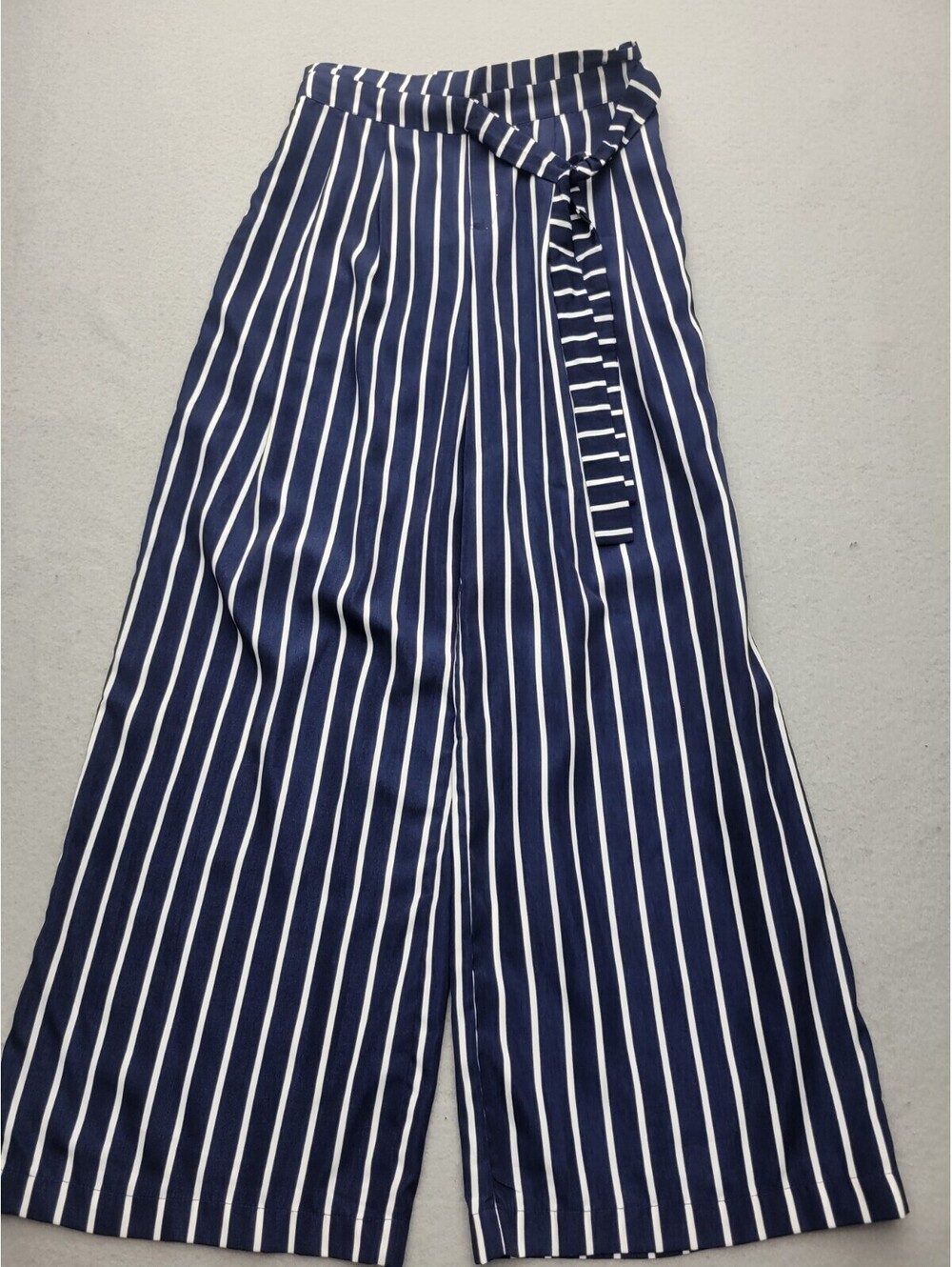 Gilli Women's Pants Medium Blue/White Paperbag Polyester High Striped Wide-Leg
